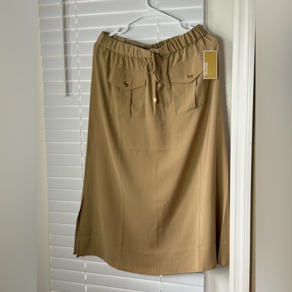 Michael Michael Kors Skirt Women's M Elastic Waist Drawstring Flap Pockets Midi